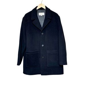 Pronto Uomo black wool and cashmere blend button up coat size L